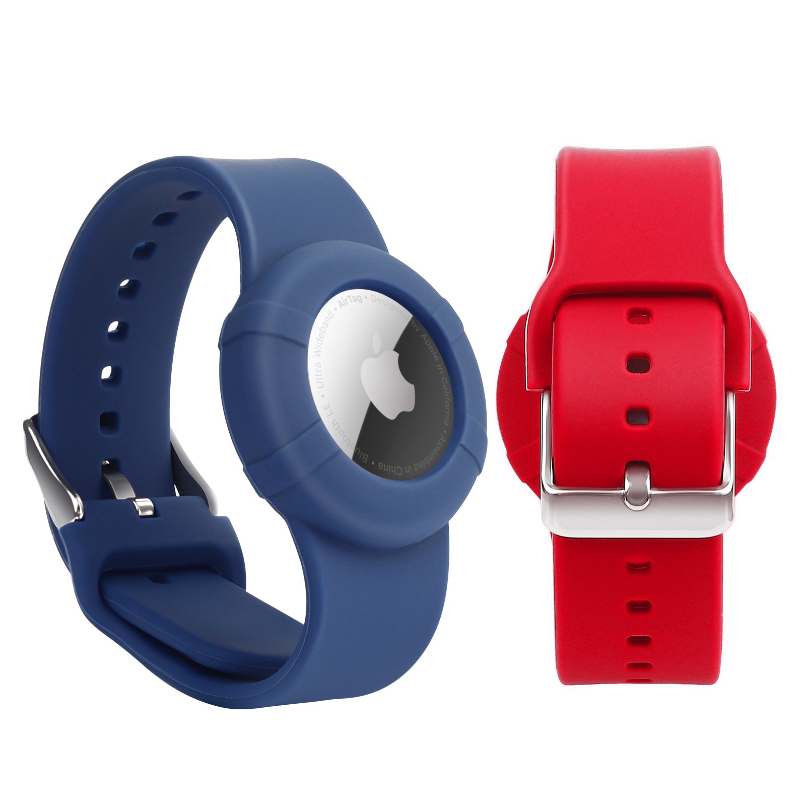 2 Pack Airtag Wristband Compatible with Apple AirTag,Soft Adjustable Airtag Bracelet, Airtag Watch Band for Kids Toddler Baby Children Elders (Blue&Red)