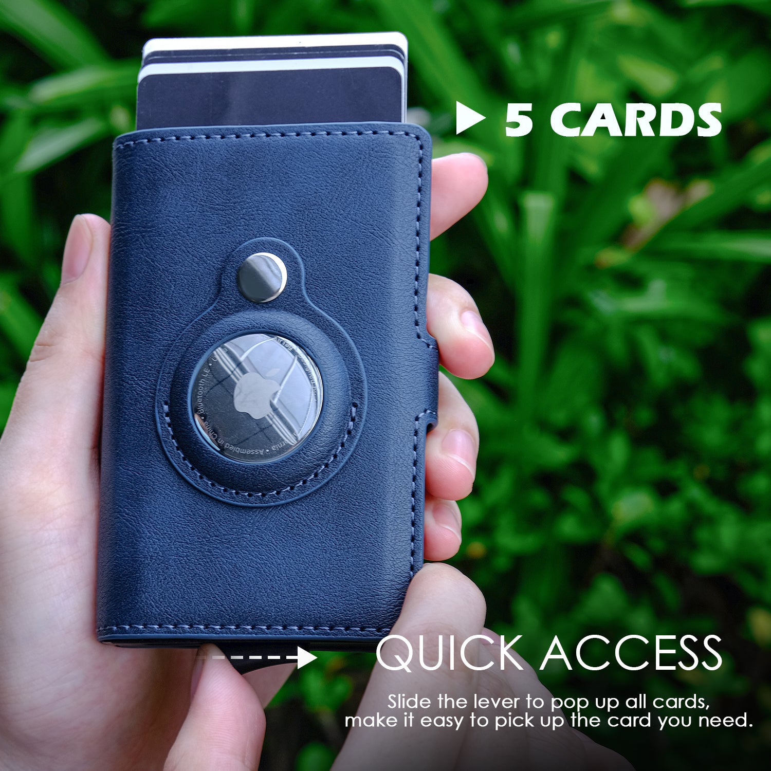 AirTag Wallet Men's Credit Card Holder, Leather Card Wallet RFID Blocking  Pop Up Metal Bank Card Case(Blue)